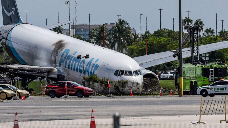 Five killed as Amazon cargo jet overshoots Miami runway, slams into cleaning crew van